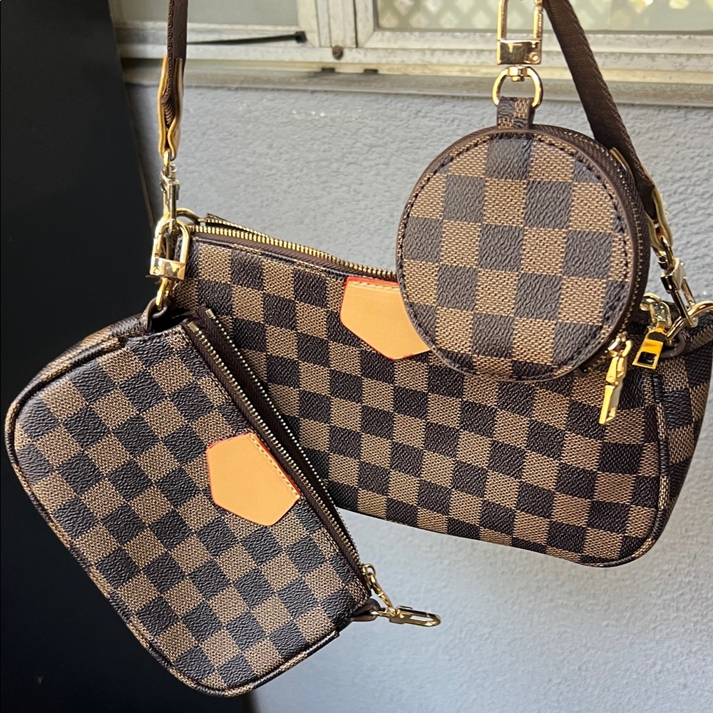 Black Checkered Multi-Pouch Crossbody Bag - Women